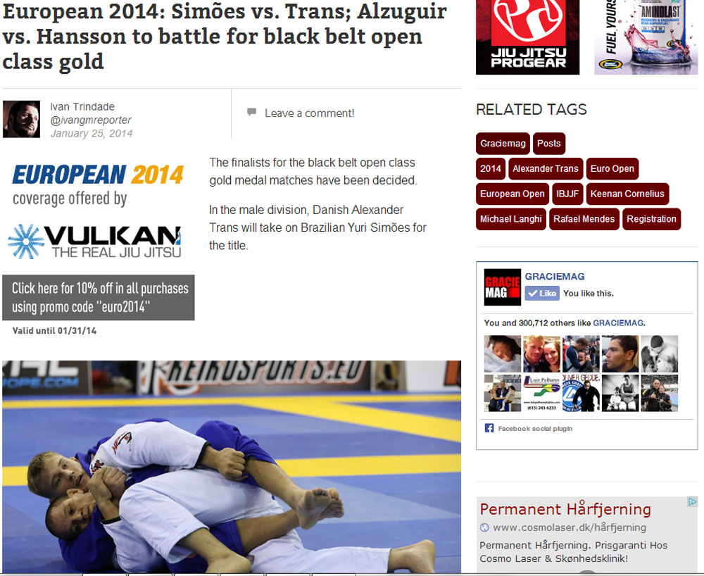 Ida og Alexander i Open Class Sort Bælte Finalen til EM i BJJ 2014